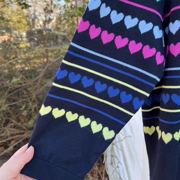 NWT Talbots Fun Navy with Multicolored Hearts Long Sleeve Cardigan - Picture 3 of 5